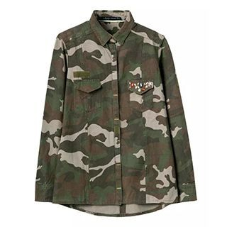 Chicsense Long-Sleeve Jeweled Camouflage Shirt