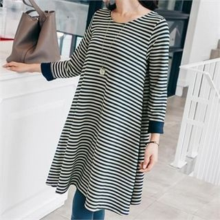 JOAMOM Contrast-Trim Striped A-Line Mini Dress