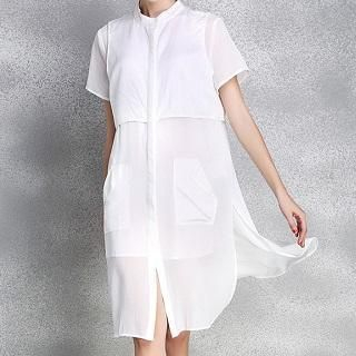 Ozipan Short-Sleeve Paneled Shirt Dress