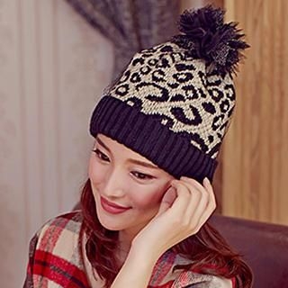 Thantrue Pompom Mesh Accent Jacquard Knit Beanie