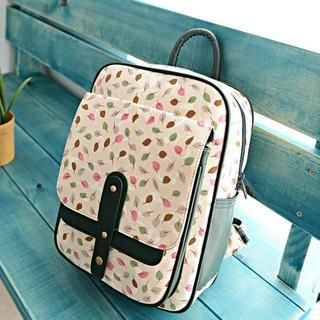 Bibiba Leaf Print Canvas Backpack