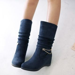 Pastel Pairs Hidden Wedge Ruched Mid-calf Boots
