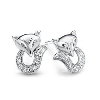 BELEC 925 Sterling Silver Fox Stud Earrings with White Cubic Zircon