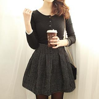 Dodostyle Banded-Waist Patterned A-Line Skirt