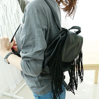 Dodostyle Faux-Leather Fringed Backpack