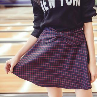 Tokyo Fashion Bow-Accent Check A-Line Skirt
