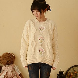 Moriville Embroidered Cable Knit Sweater