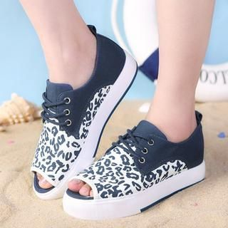 Renben Peep-Toe Leopard-Print Platform Sneakers