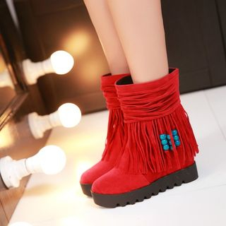 JY Shoes Fringed Hidden Wedge Ankle Boots