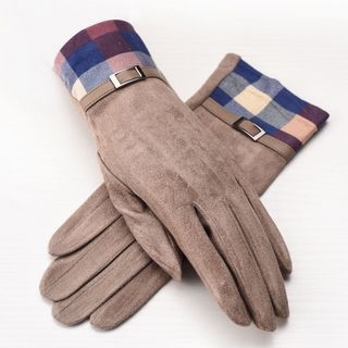 RGLT Scarves Plaid-Panel Buckled Gloves