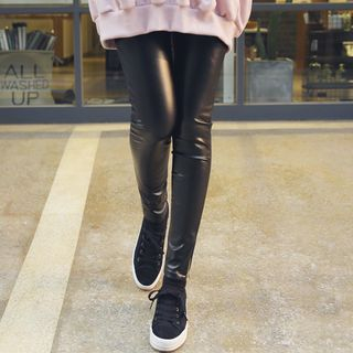 Envy Look Zip-Hem Brushed-Fleece Faux-Leather Leggings