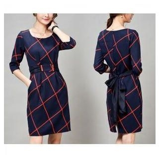 Shantal 3/4-Sleeve Check Sheath Dress