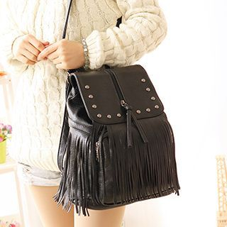 Canvas Love Fringed Faux Leather Backpack