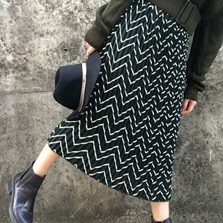 Jolly Club Wave-Print Pleated Midi Skirt