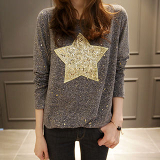 NIPONJJUYA Sequined Star-Appliqu  T-Shirt