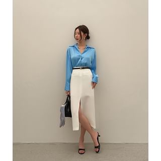 Deep-Slit H-Line Long Skirt