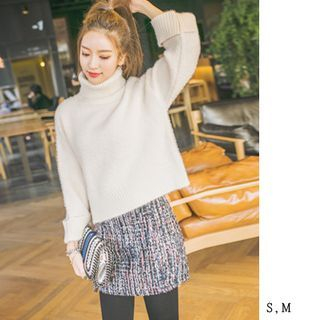 GUMZZI Wool Blend Tweed Mini Pencil Skirt