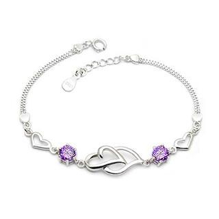 BELEC White Gold Plated 925 Sterling Silver Heart-shaped Bracelet with Purple Cubic Zircon