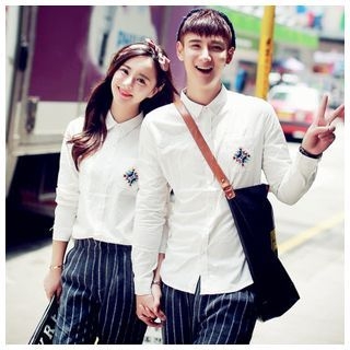 Simpair Embroidered Long-Sleeve Couple Shirt