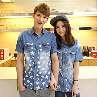 Gurun Vani Star Print Denim Couple Shirt