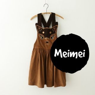 Meimei Embroidered Deer Corduroy Pinafore