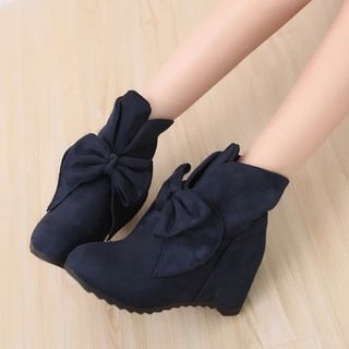 JY Shoes Bow Hidden Wedge Ankle Boots