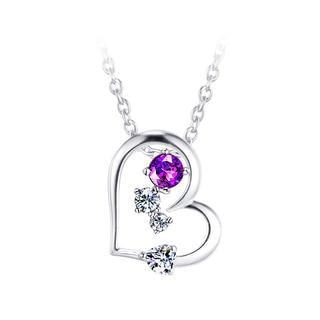 BELEC 925 Sterling Silver Heart-shaped Pendant with Purple Cubic Zircon and Necklace