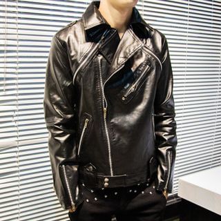 Bay Go Mall Faux Leather Zip-up Jacket