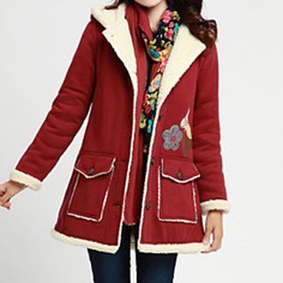 Jiuni Fleece Lined Hooded Long Jacket