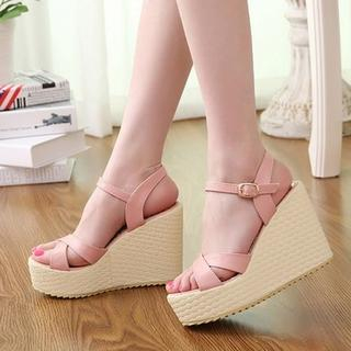 Pretty in Boots Cross Strap Wedge Sandals