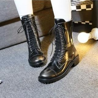 JY Shoes Lace Up Mid Cuff Boots