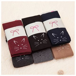 Hyoty Embroidered Cat Knit Leggings