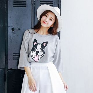 Tokyo Fashion Dog Print 3/4-Sleeve T-Shirt