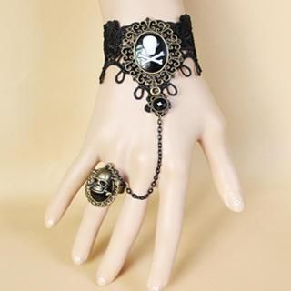 Fit-to-Kill Lace Pirate Skull Bracelet  Black - One Size