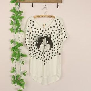 Cute Colors Dolman-Sleeve Cat Print T-Shirt