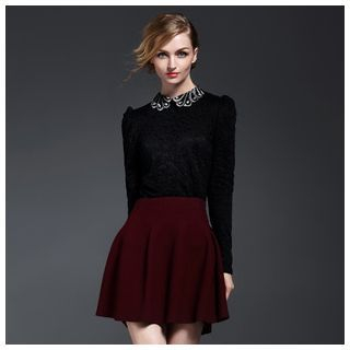Y:Q Long-Sleeve Lace Panel Blouse