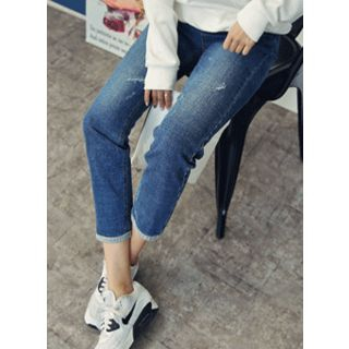 HOTPING Washed Straight-Cut Jeans