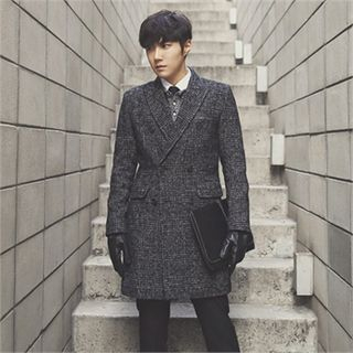 MITOSHOP Double-Breasted Check Wool Blend Coat