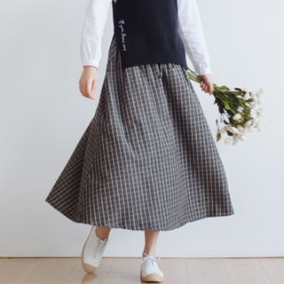Blu Pixie Plaid Elastic-waist Midi Skirt