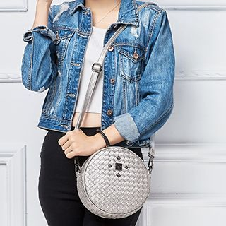 BeiBaoBao Faux-Leather Studded Woven Cross Bag