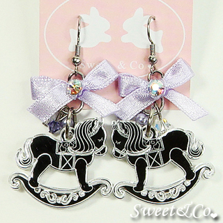 Sweet & Co. Purple Ribbon Silver Rocking Horse Earrings