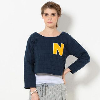 YesStyle Z Quilted Appliqué Cropped Pullover Blue - One Size
