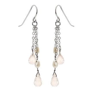 Keleo Silver fresh water pearls, rose quartz earrings