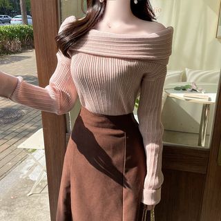 Off-Shoulder Rib-Knit Top