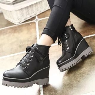 Forkix Boots Lace-Up Platform Wedge Ankle Boots