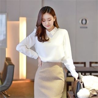 Styleberry Faux-Pearl Collar Top