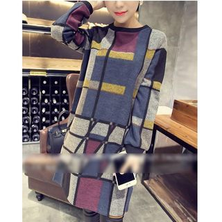 Oaksa Long-Sleeve Color Block Woolen Dress