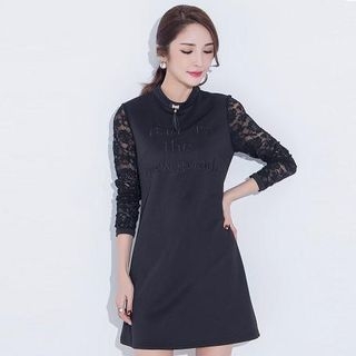 LROSEY Long-Sleeve Lace Panel Embroidered Dress