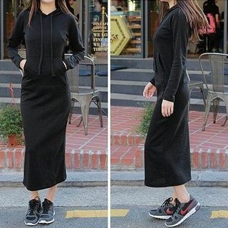 Fashion Street Hooded Long-Sleeve Maxi Dress