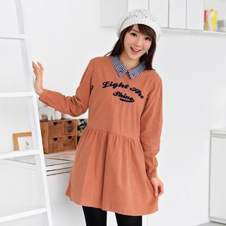 59 Seconds Embroidered Collared Long-Sleeve Dress
